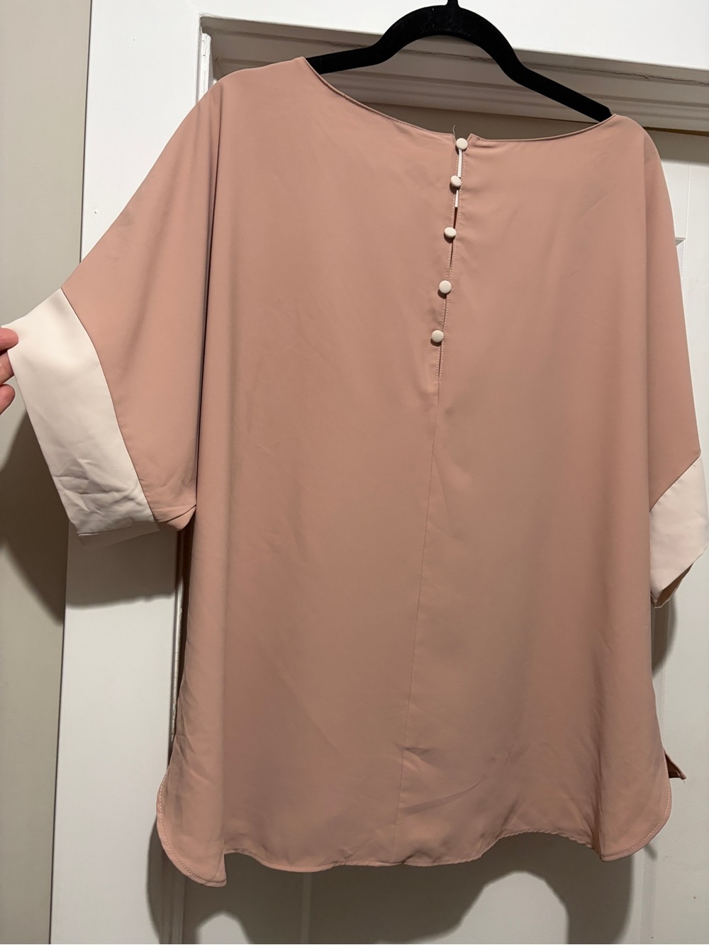 Zara Dusty Pink Colour Block Short Sleeve Blouse with Cream Cuff Detail - Picture 2 of 3
